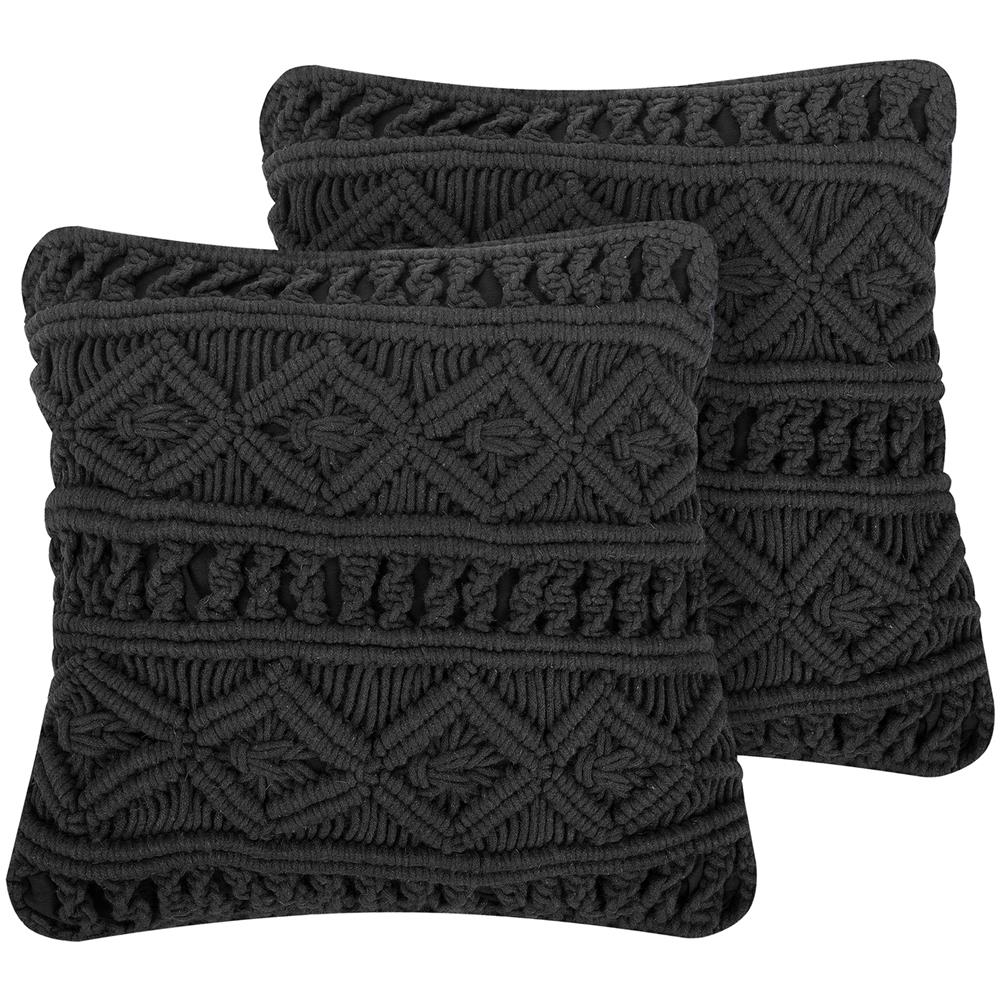 Set Di 2 Cuscini In Cotone Macramè Nero 45 X 45 Cm Mudanya - Foto 1