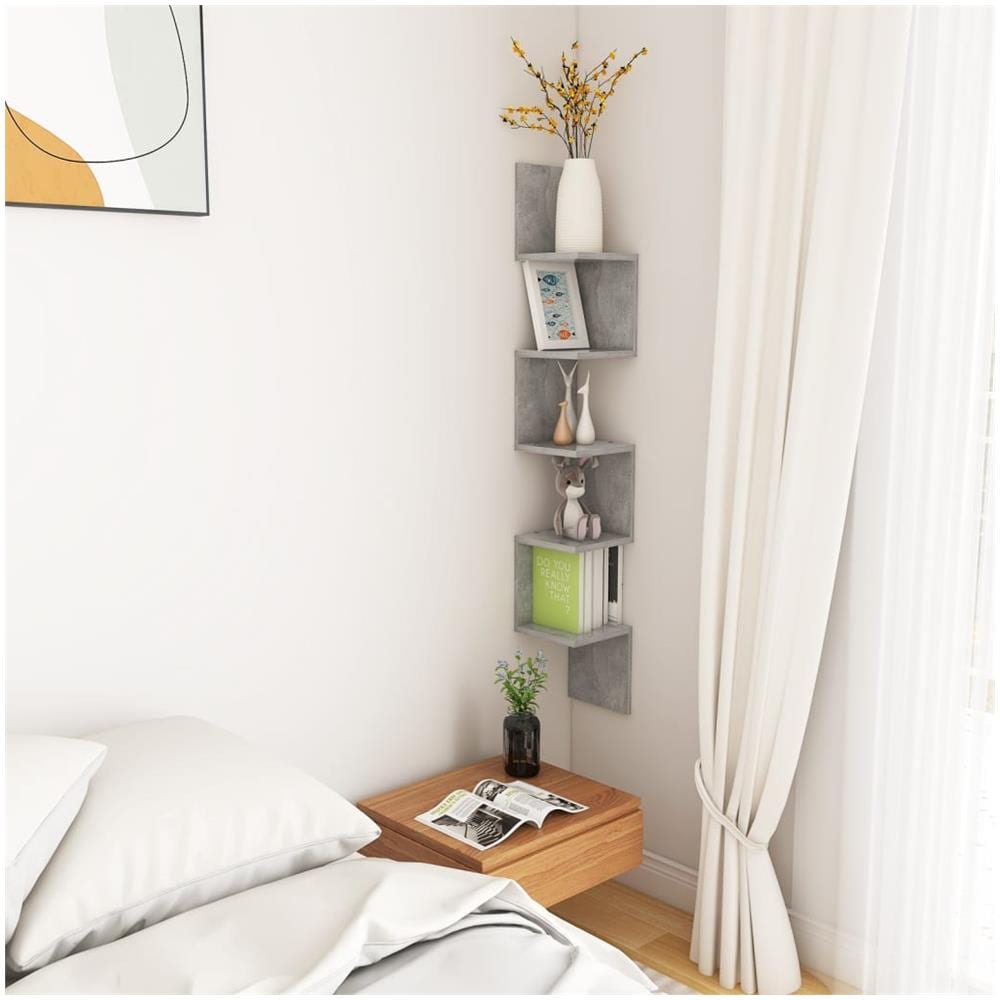 Scaffale Angolare Muro Grigio Cemento 20x20x127,5cm Multistrato - Foto 3