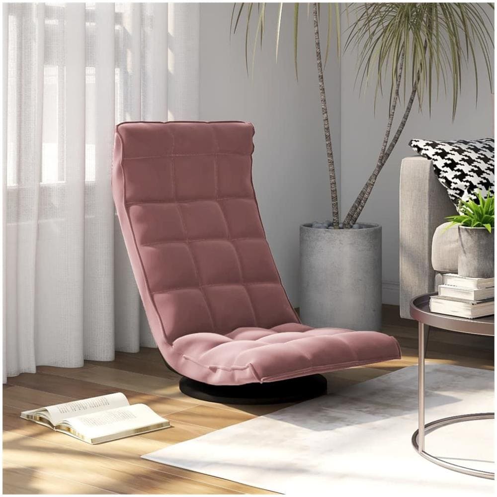 Sedia Da Pavimento Girevole Rosa In Velluto - Foto 1