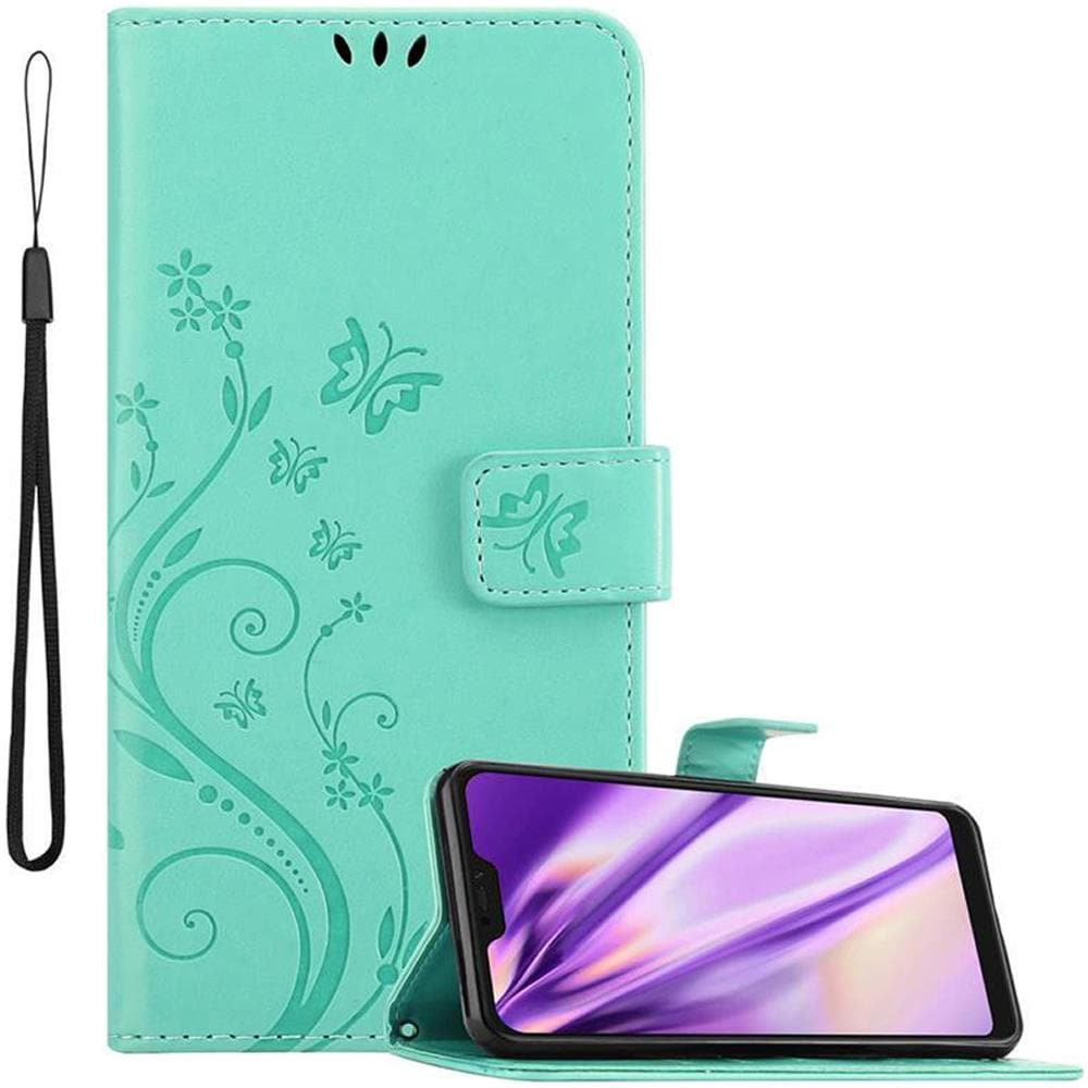 Custodia Compatibile Con Xiaomi Redmi Note 6 Pro In Turchese Fiore - Coperchio Protettivo In Design Floreale Con Chiusura Magnetica, Funzione Stand E Slot Per Carte - Foto 1