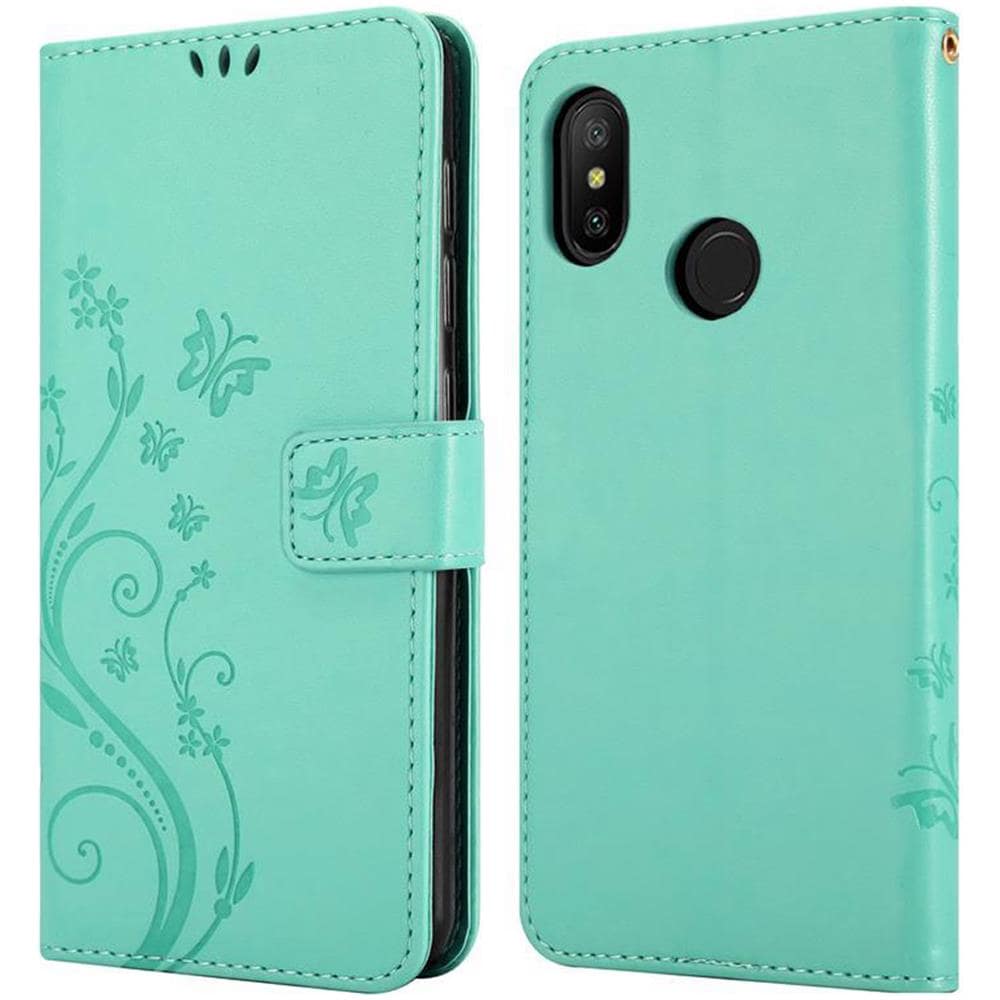 Custodia Compatibile Con Xiaomi Redmi Note 6 Pro In Turchese Fiore - Coperchio Protettivo In Design Floreale Con Chiusura Magnetica, Funzione Stand E Slot Per Carte - Foto 8