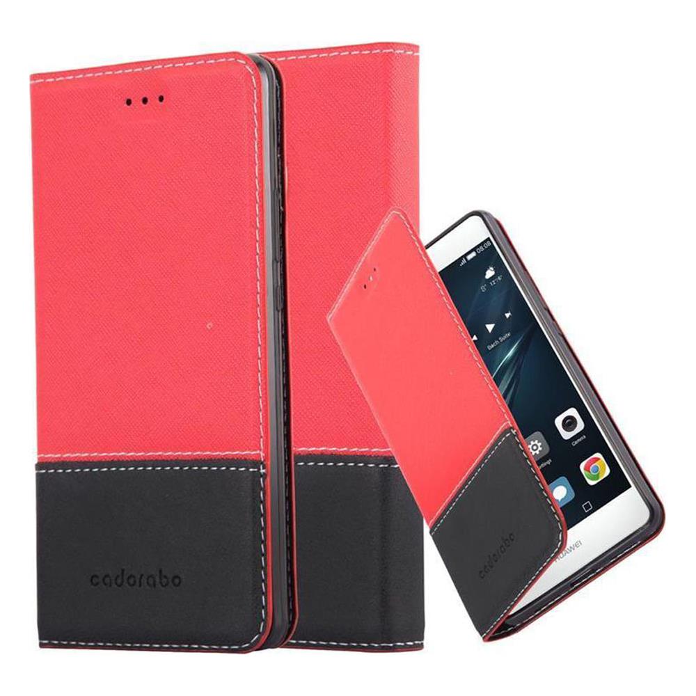 Custodia Compatibile Con Huawei P9 In Rosso Nero - Coperchio Protettiva Con Chiusura Magnetica, Funzione Stand E Tasca Per Le Carte - Foto 1