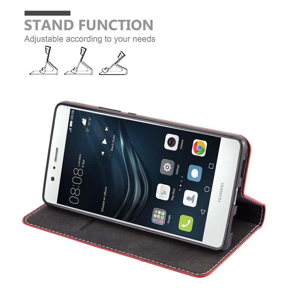 Custodia Compatibile Con Huawei P9 In Rosso Nero - Coperchio Protettiva Con Chiusura Magnetica, Funzione Stand E Tasca Per Le Carte - Foto 6