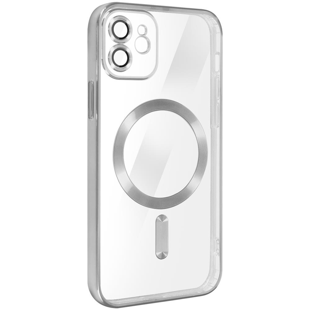 Cover Magsafe Per Iphone 12 Silicone Protezione Fotocamera Bordo Cromato Argento - Foto 2