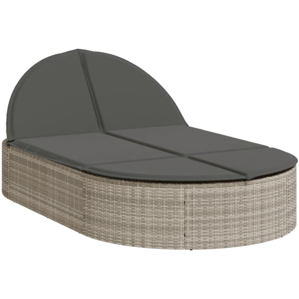 Lettino Prendisole Doppio con Cuscini Grigio Chiaro Polyrattan - Foto 1