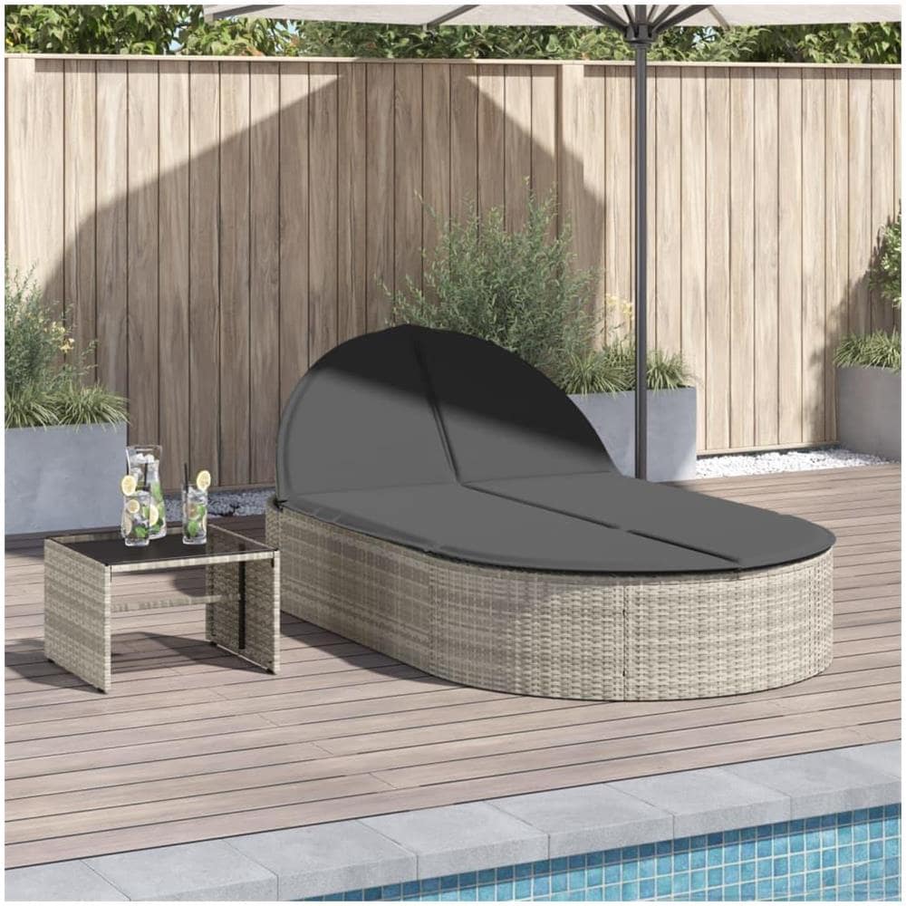 Lettino Prendisole Doppio con Cuscini Grigio Chiaro Polyrattan - Foto 2