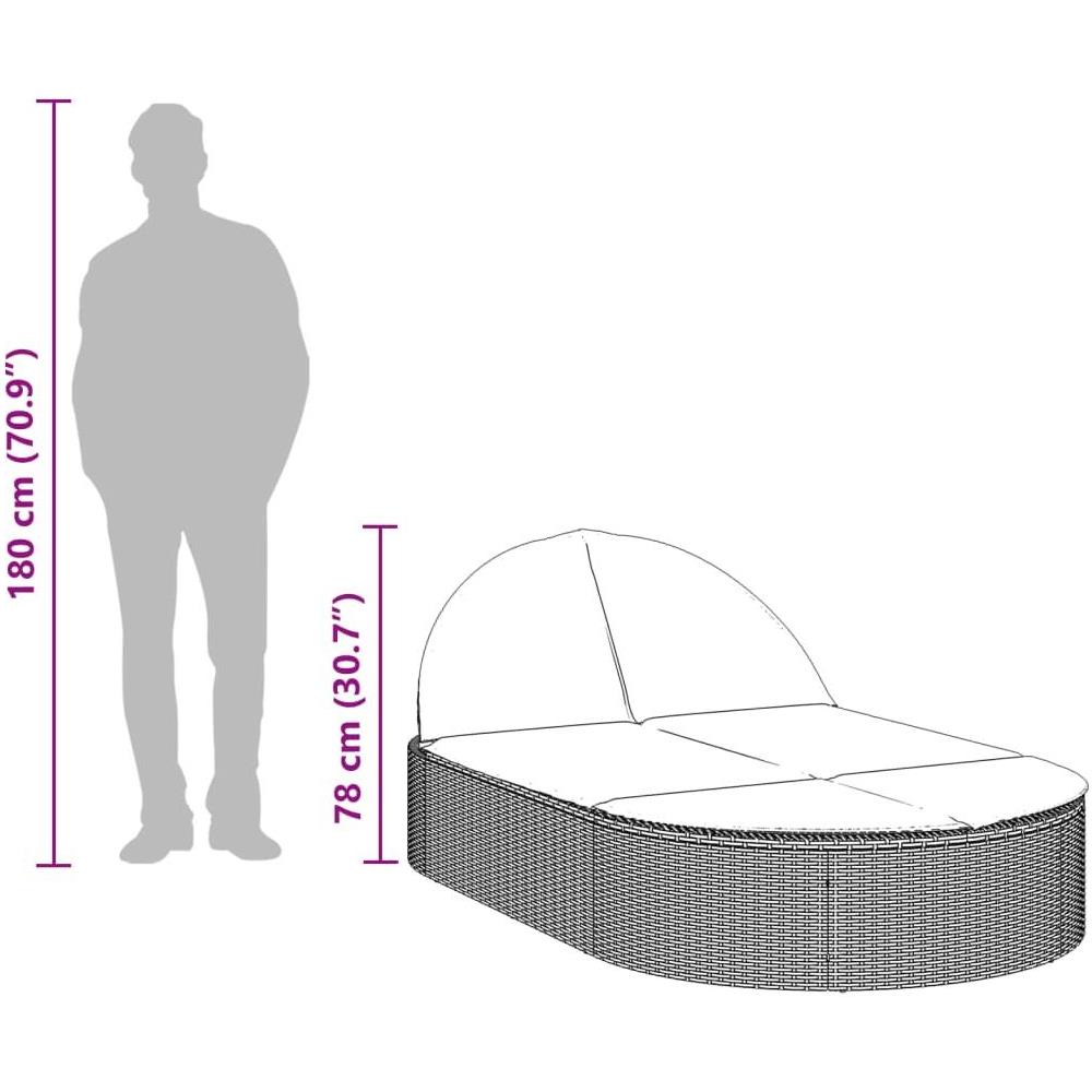 Lettino Prendisole Doppio con Cuscini Grigio Chiaro Polyrattan - Foto 9