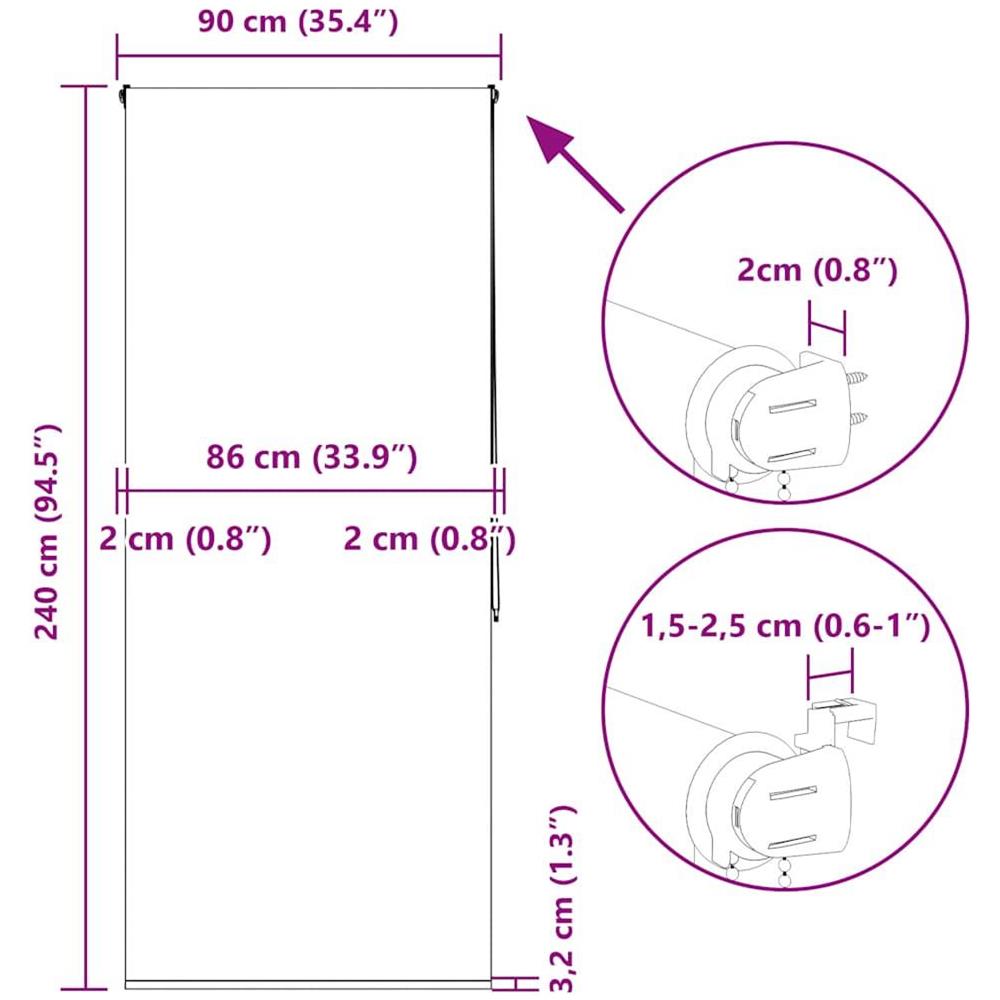 Tenda a Rullo Doccia 90x240 cm Larghezza Tessuto 86 cm - Foto 10