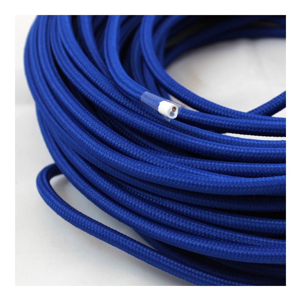 Cavo Elettrico Tondo Rivestito In Tessuto Colorato Blu 50 Metri 2x0,75 Rotondo Per Lampadari, Lampade, Abat Jour, Design. Made In Italy! - Foto 2