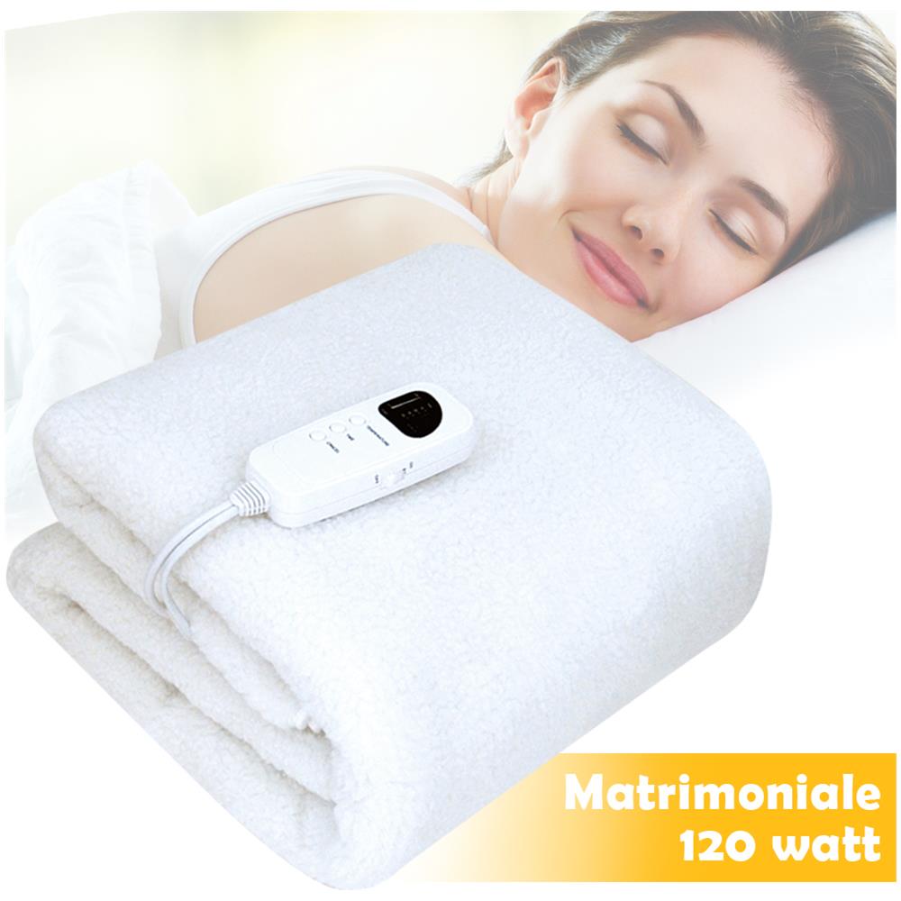 Coperta Elettrica Termica 120W in Lana Matrimoniale Scaldaletto Coprimaterasso