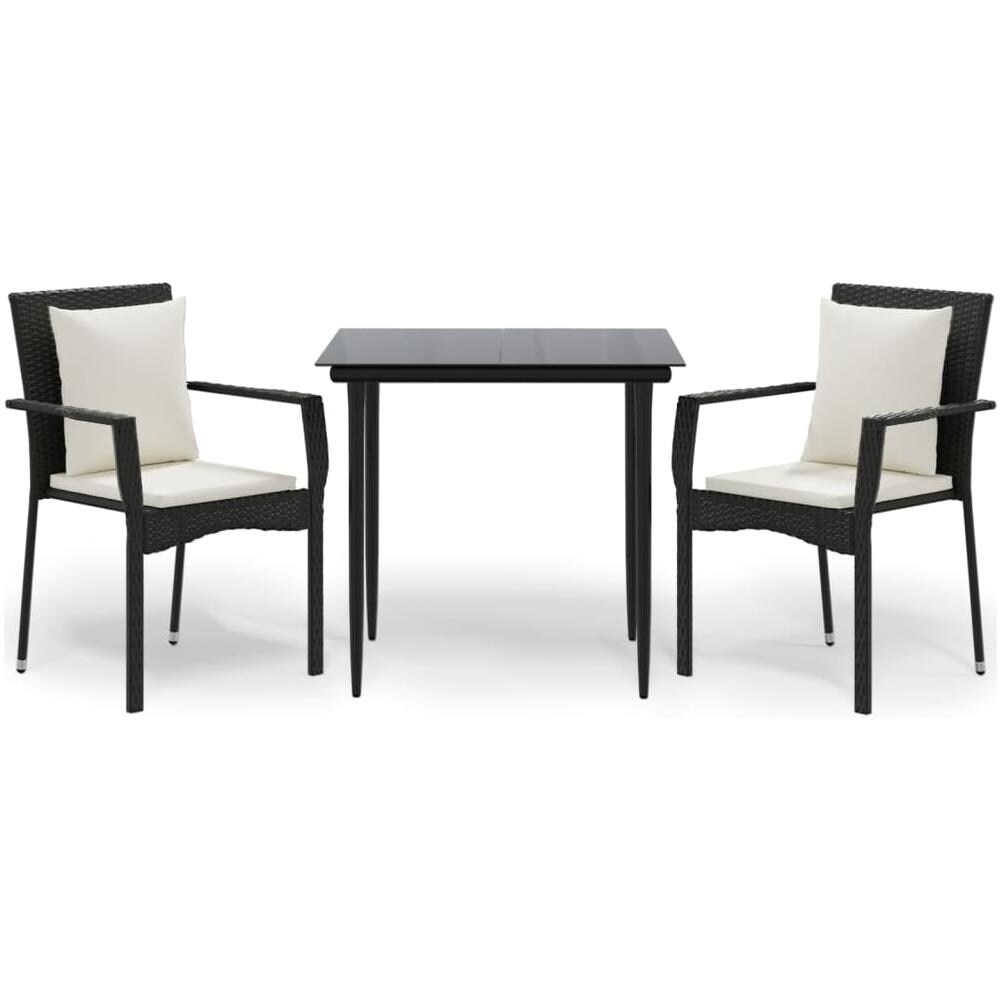 Set Da Pranzo Da Giardino 3 Pz Con Cuscini Nero In Polyrattan - Foto 2