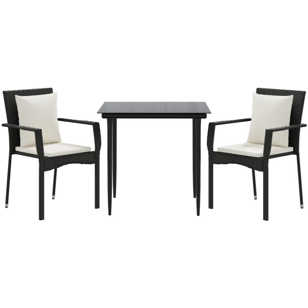 Set Da Pranzo Da Giardino 3 Pz Con Cuscini Nero In Polyrattan - Foto 3