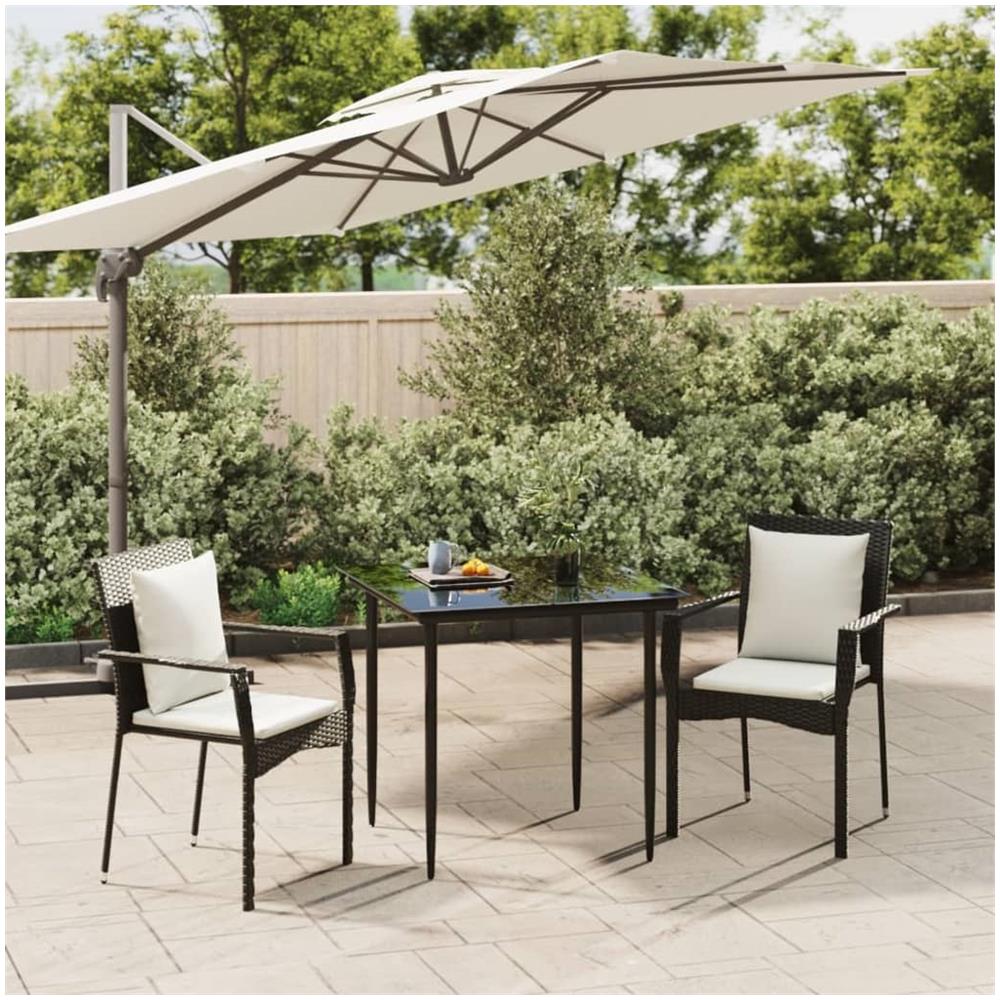 Set Da Pranzo Da Giardino 3 Pz Con Cuscini Nero In Polyrattan - Foto 1