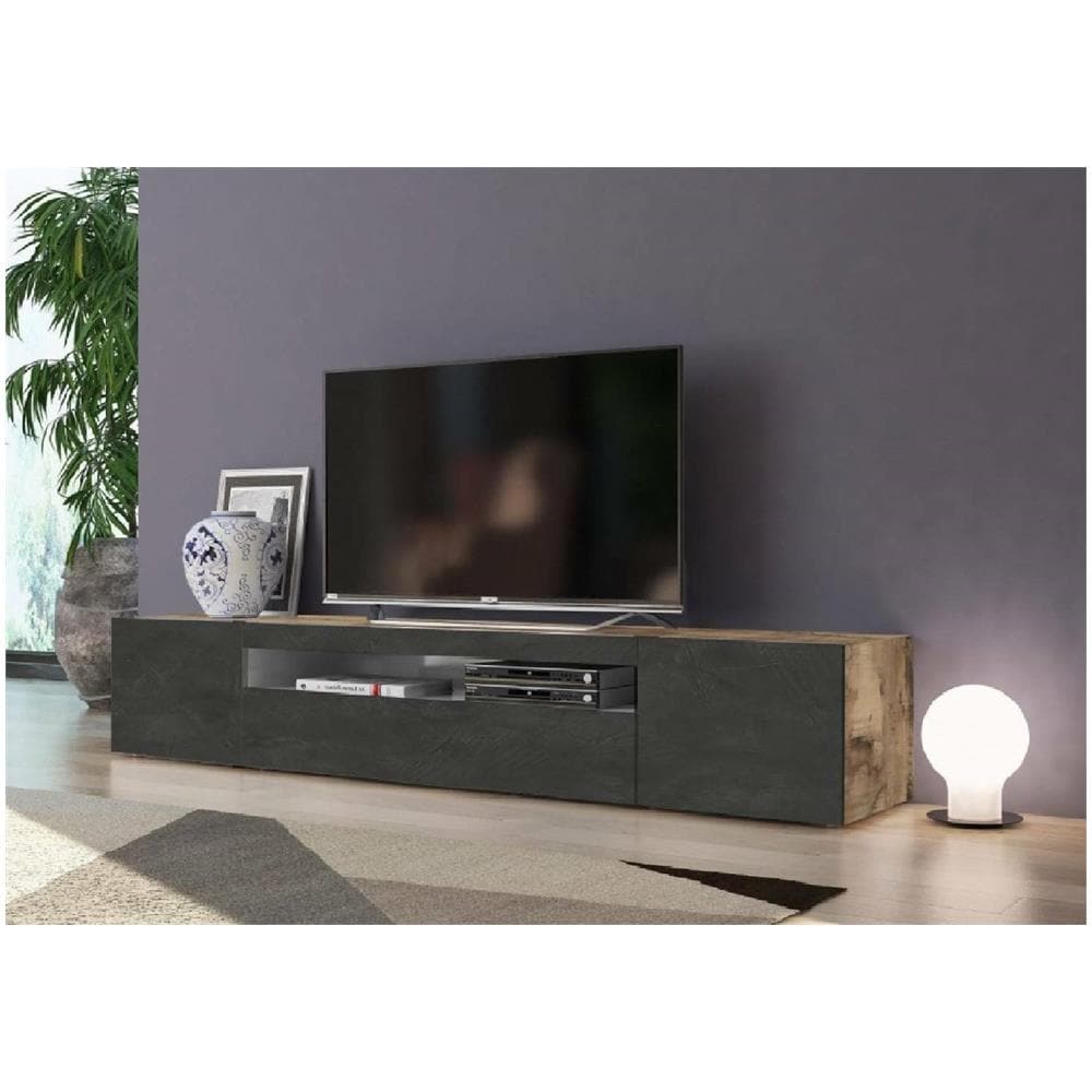 Mobile Porta Tv Jesse, Credenza Bassa Da Soggiorno A 3 Ante, Base Porta Tv, 100% Made In Italy, Cm 200x40h37, Acero E Ardesia - Foto 1