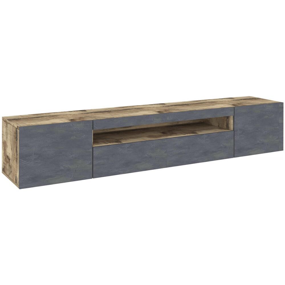 Mobile Porta Tv Jesse, Credenza Bassa Da Soggiorno A 3 Ante, Base Porta Tv, 100% Made In Italy, Cm 200x40h37, Acero E Ardesia - Foto 2