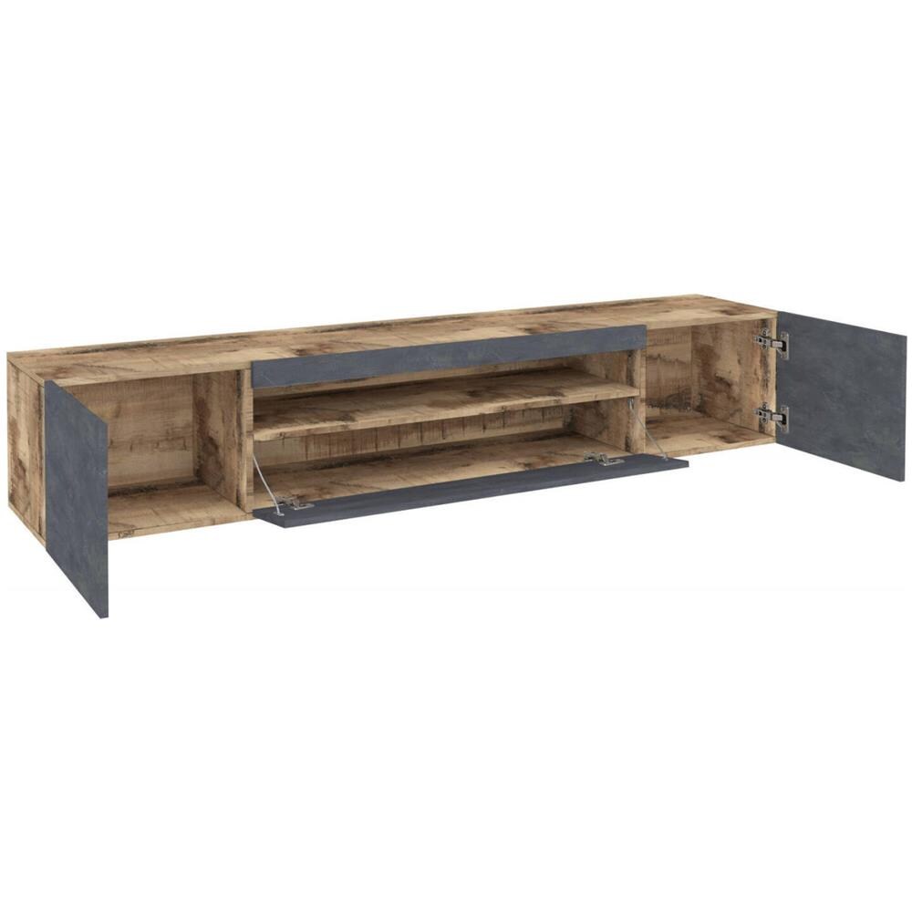 Mobile Porta Tv Jesse, Credenza Bassa Da Soggiorno A 3 Ante, Base Porta Tv, 100% Made In Italy, Cm 200x40h37, Acero E Ardesia - Foto 4