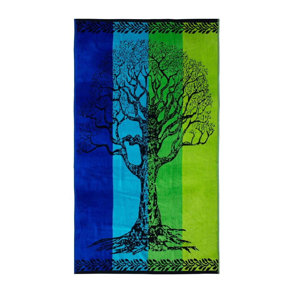 Telo Mare Jacquard Spugna Asciugamano Spiaggia Disegno Life Tree Telo Mare Verde - Foto 1