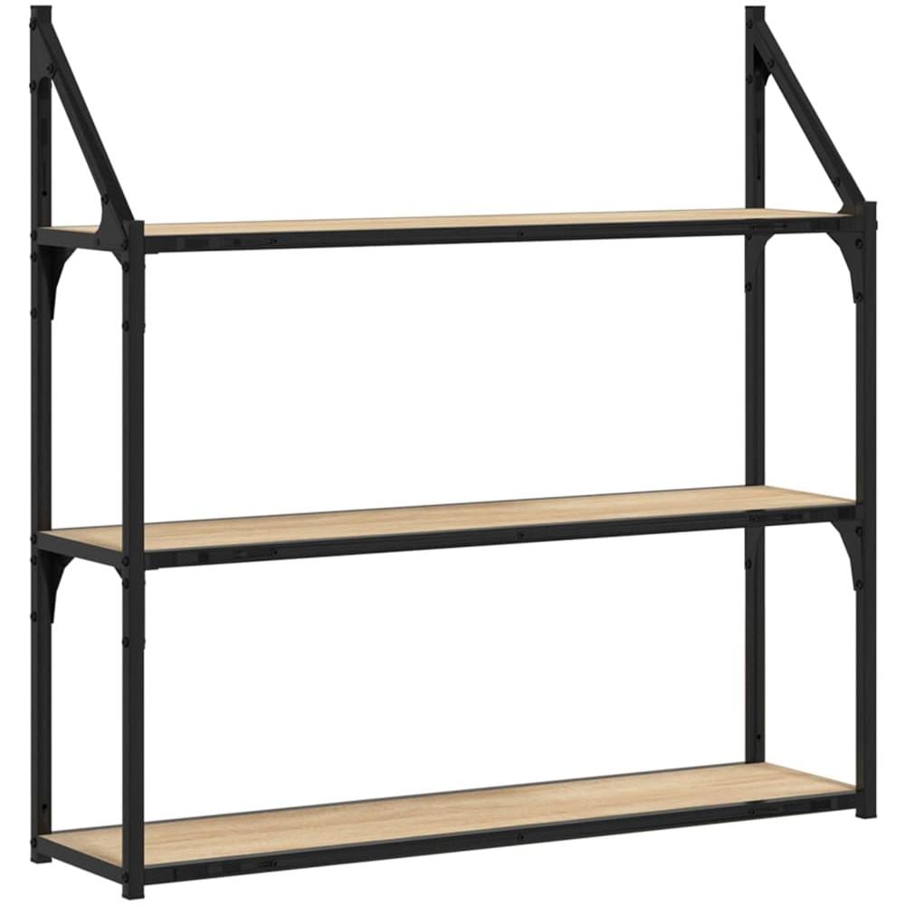 Scaffale Parete 3ripiani Rovere Sonoma 80x21x78,5cm Multistrato - Foto 2