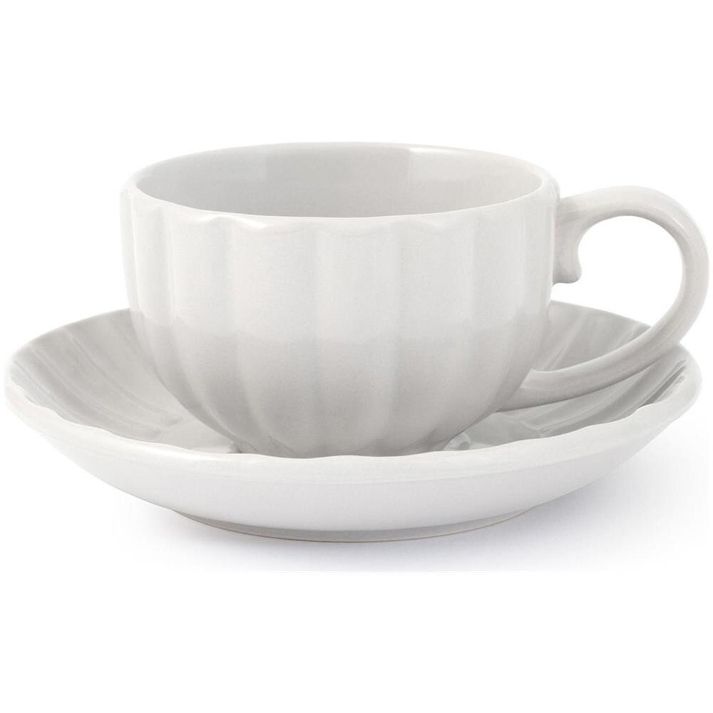 Set 4 tazze te' con piattino Lotus in stoneware bianco cc 220 - Foto 1