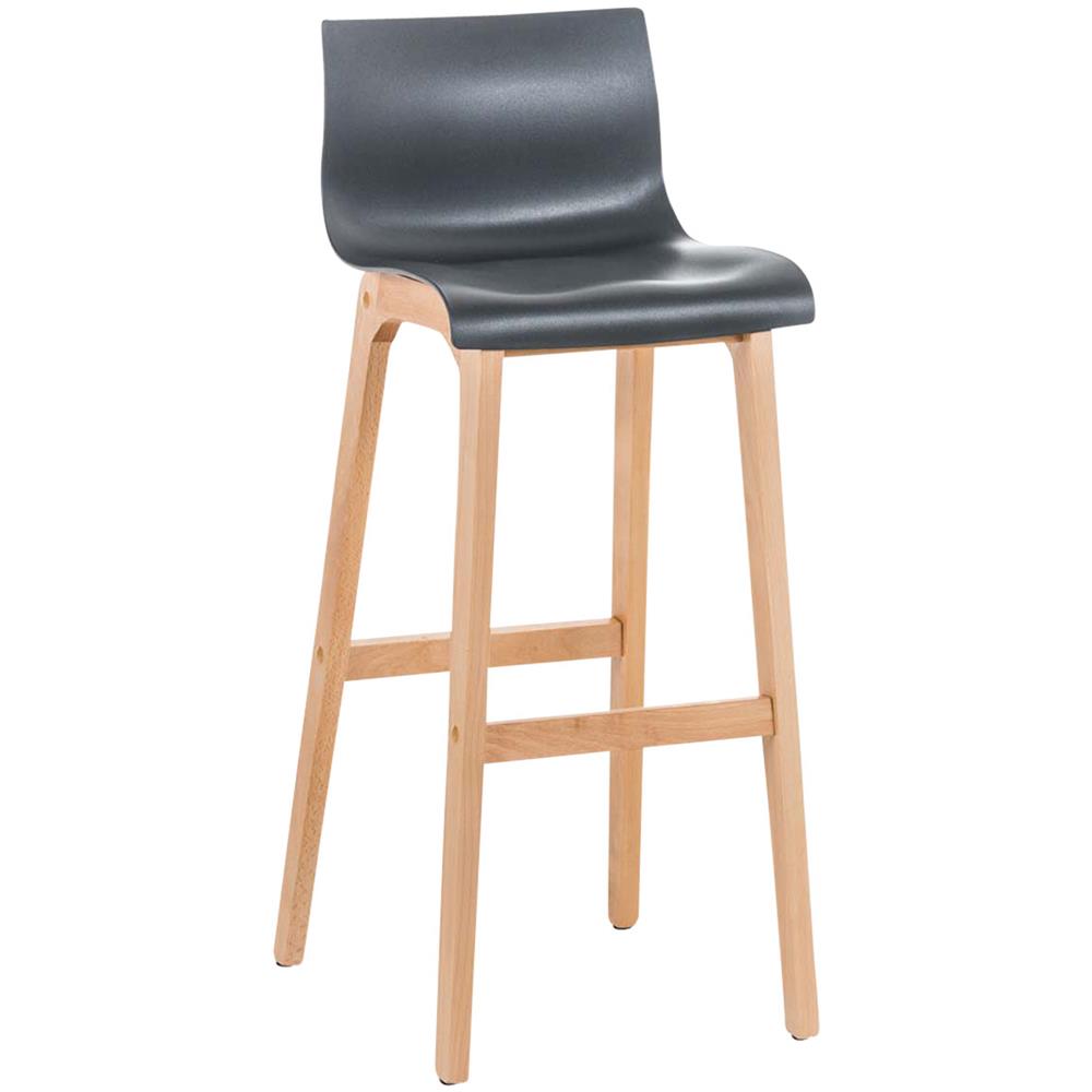 Sgabello Design Hoover in Polipropilene E Legno Naturale I Sgabello Alto Bancone, Alt. 77CM I Sedia Cucina per Penisola con Schienale Grigio - Foto 1