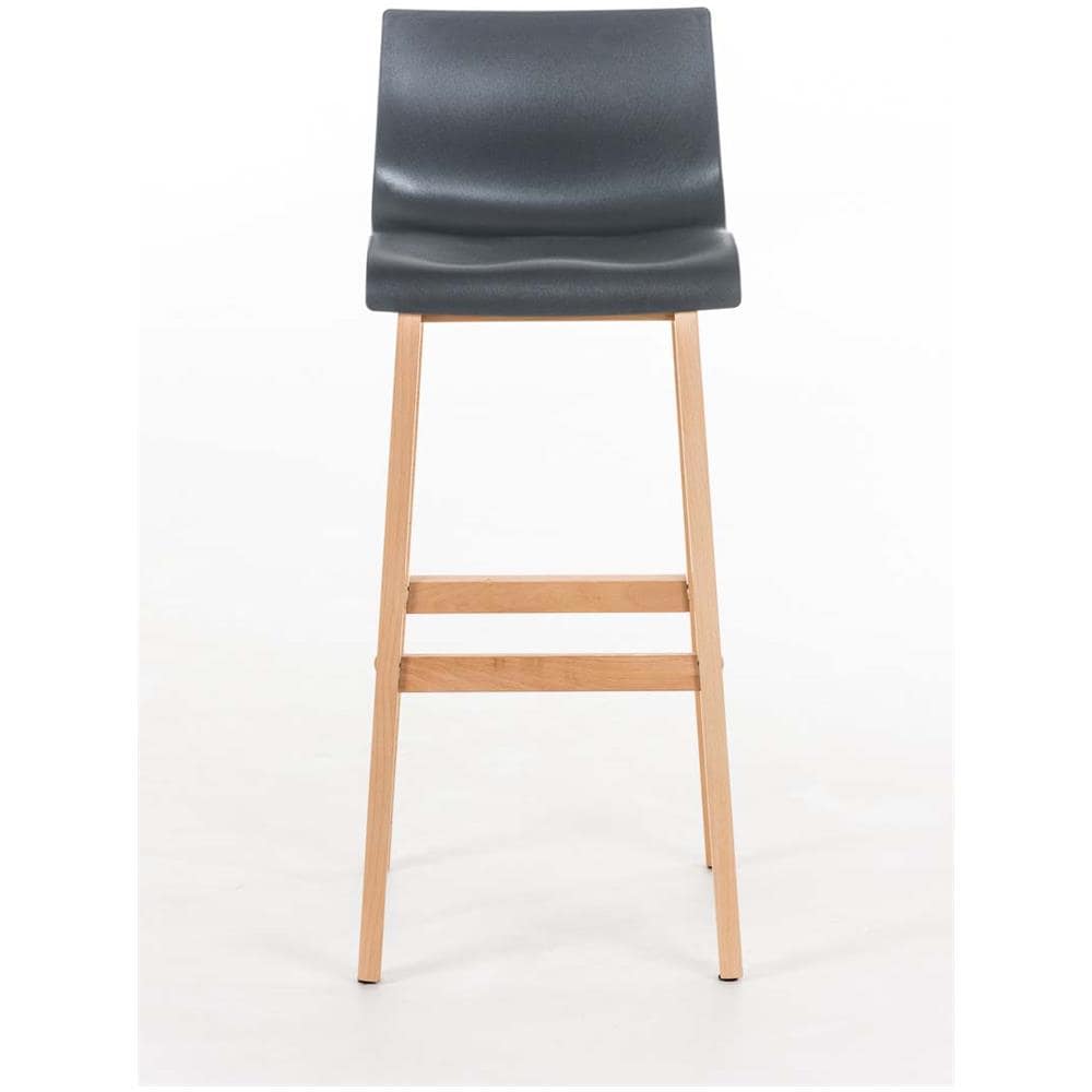 Sgabello Design Hoover in Polipropilene E Legno Naturale I Sgabello Alto Bancone, Alt. 77CM I Sedia Cucina per Penisola con Schienale Grigio - Foto 2