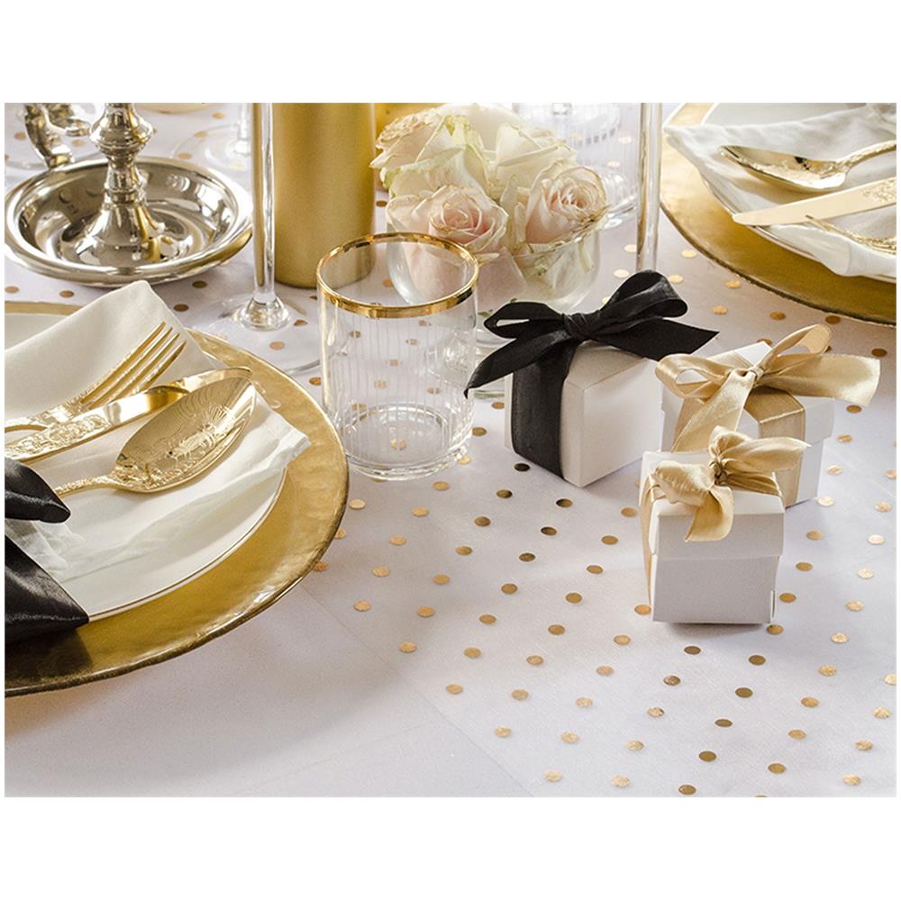 Partydeco - Runner Da Tavola In Organza Bianco Con Pois Oro - Foto 2