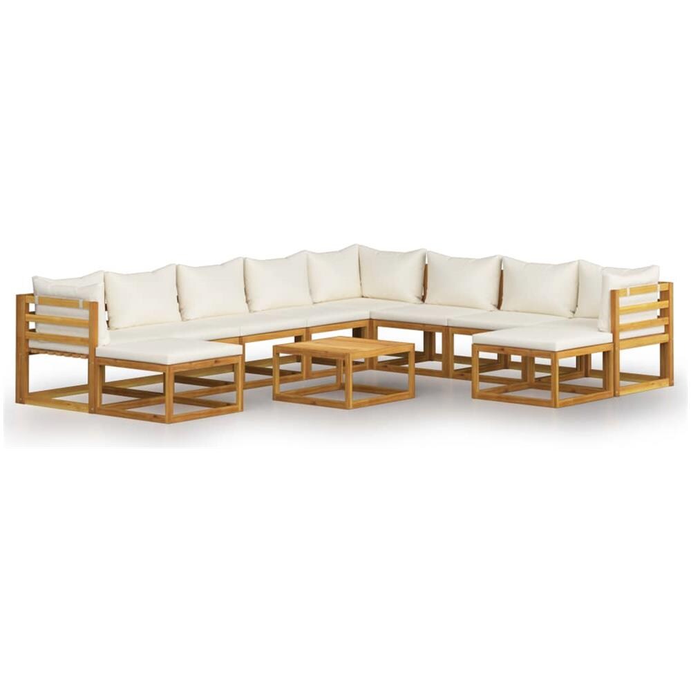 Set Divani Da Giardino 11 Pz Con Cuscini Crema In Legno Acacia - Foto 1