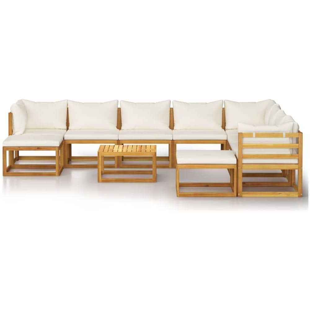 Set Divani Da Giardino 11 Pz Con Cuscini Crema In Legno Acacia - Foto 2