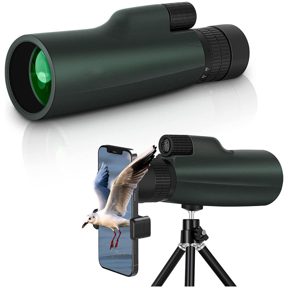 Monoculare 10-30x50 HD Con Treppiede E Adattatore Smartphone | Prisma BAK4, Lenti FMC, Impermeabile, Coppe Oculari Regolabili | Per Birdwatching, Caccia, Trekking