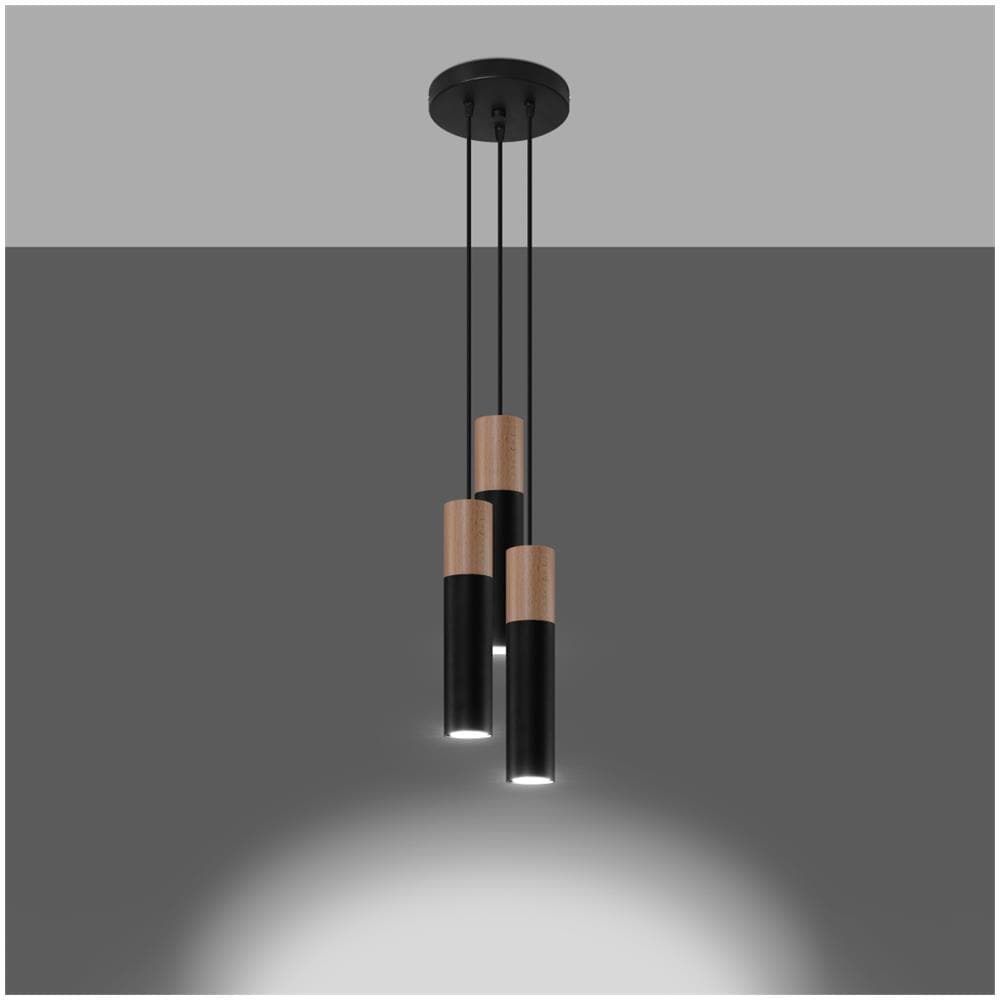 Lampada A Sospensione In Legno Pablo 3p Sollux Nero 1000xø200 Mm Metallo - Foto 12