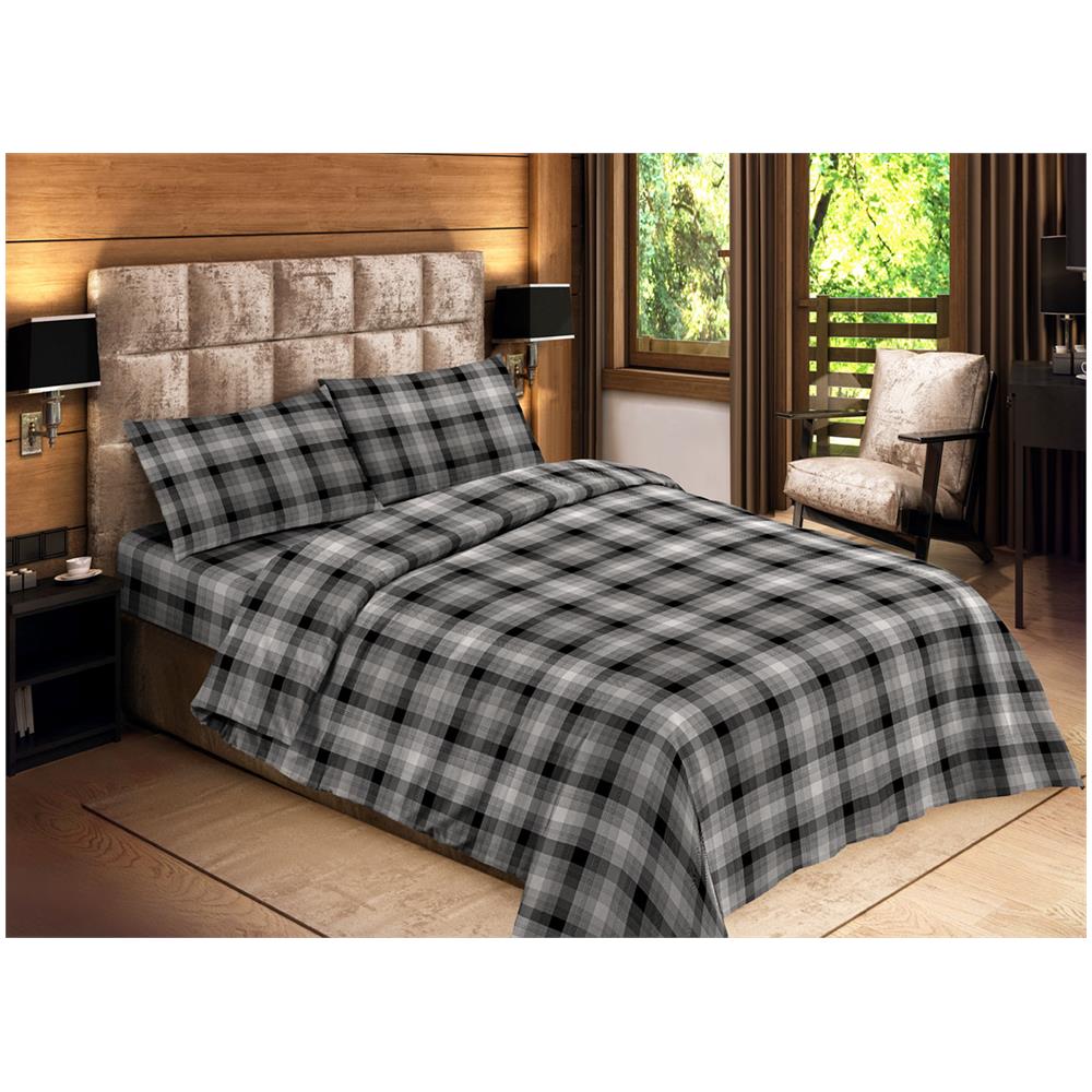 Sacco Copripiumino Microfibra Letto Matrimoniale Tirolese Scozzese Cardiff Grigio   - Foto 1
