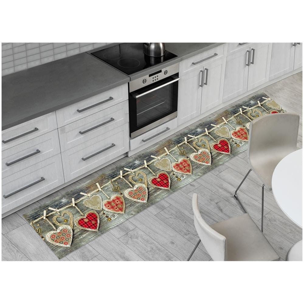 Tappeto Passatoia Cucina Antiscivolo Stampa Digitale Dis Cuori Appeso Rosso 50x500 Rosso - Foto 1