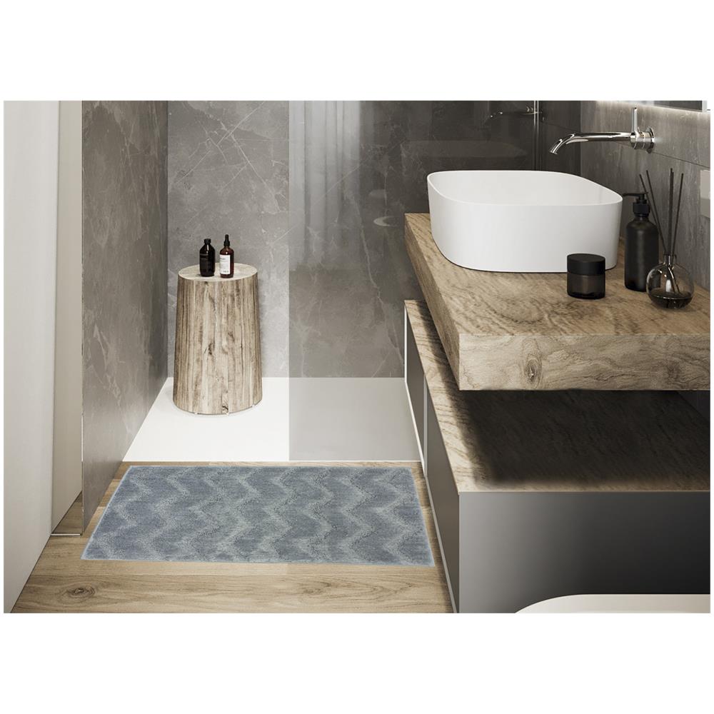 Tappeto Casa Bagno Morbido In Tinta Unita Zig Zag Modello Zigzagaria Vari Colori 60x120 Azzurro - Foto 2