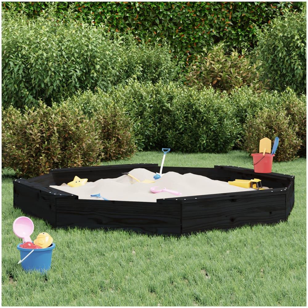 Sabbiera Con Sedute Nera Ottagonale In Legno Massello Di Pino - Foto 1