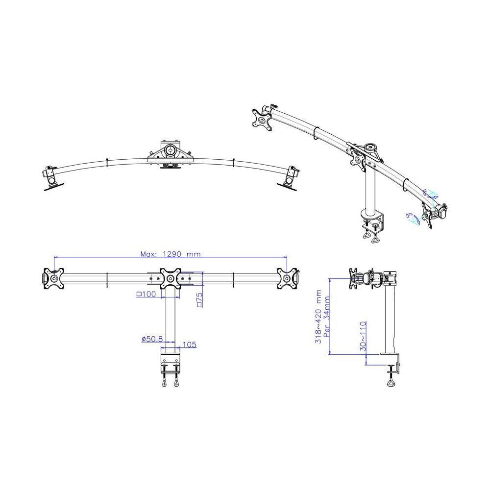 Supporto da scrivania FPMA-D700D3 per 3 Monitor LCD /LED /TFT - Foto 5