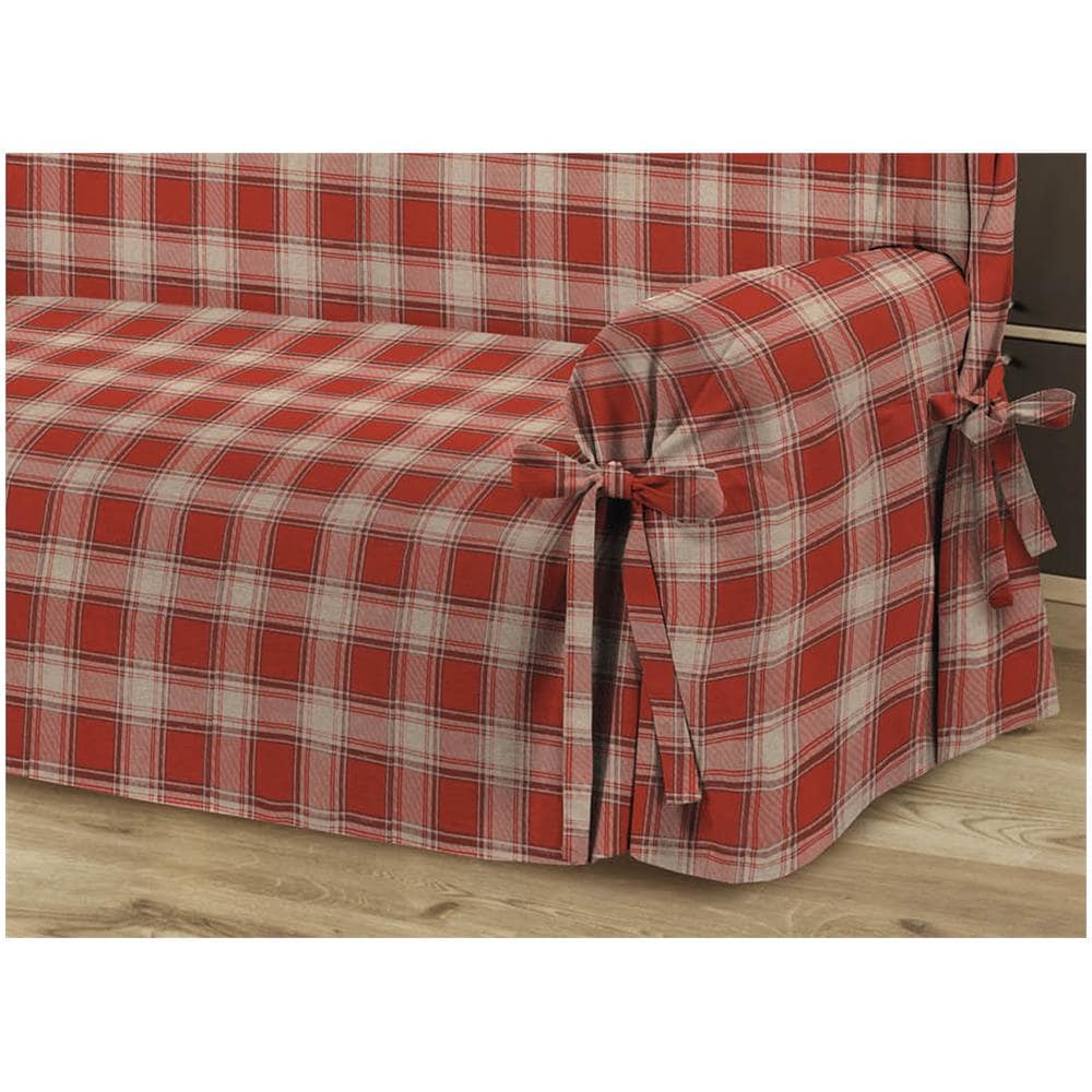 Copridivano Con Laccetti Disegno Scozzese Colore Rosso Modello O.B. 2 Posti Rosso - Foto 2