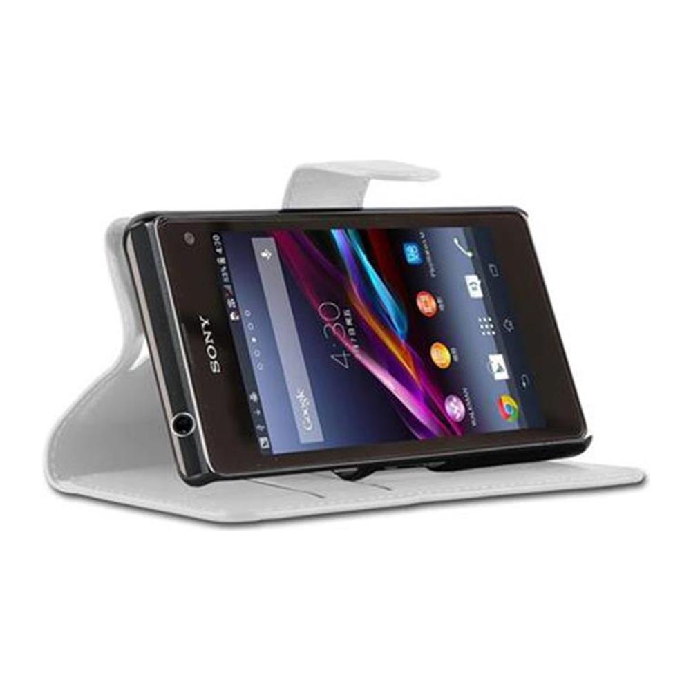 Custodia Compatibile Con Sony Xperia Z1 Compact In Bianco Fumo - Coperchio Protettiva Con Chiusura Magnetica, Funzione Stand E Tasca Per Le Carte - Foto 5
