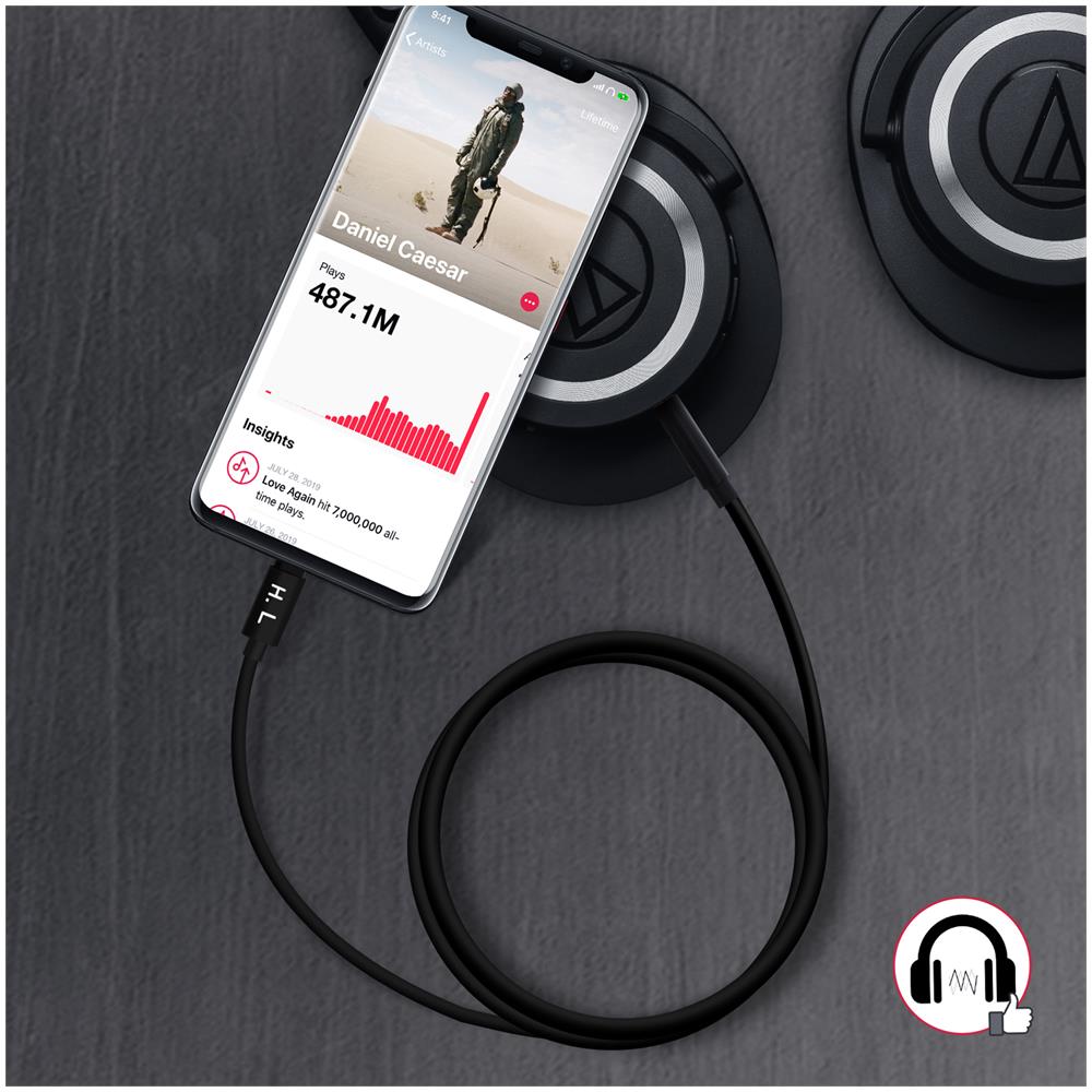 Cavo Audio Da Lightning A Jack 3,5mm Maschio Qualità Suono 1 Metro Hl-098 - Nero - Foto 5