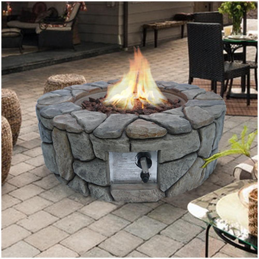 Teamson Home Giardino All'aperto Braciere a Gas Molto Grande, Stufa da Tavolo, Riscaldatore par Esterni con Rocce Laviche e Copertura
