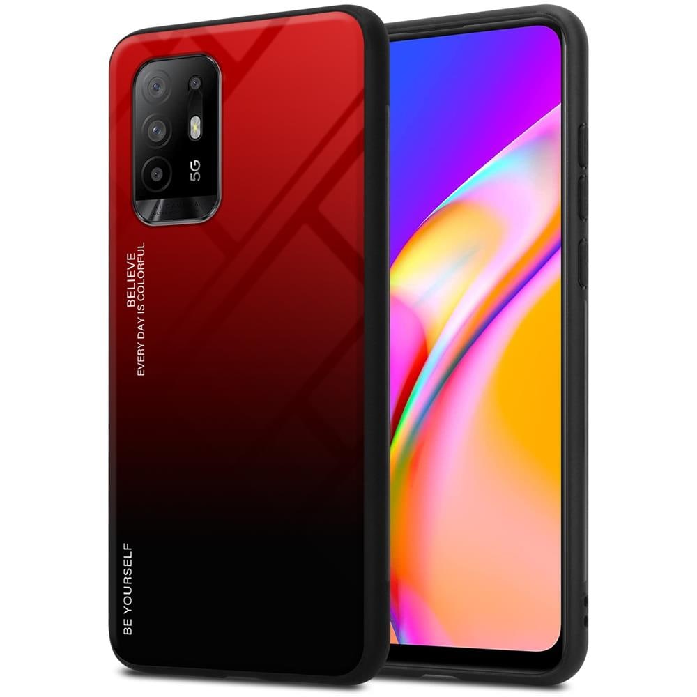 Custodia Compatibile Con Oppo A94 5g In Rosso - Nero - Coperchio Protettivo Bicolore In Vetro Temperato E Silicone Tpu - Foto 1