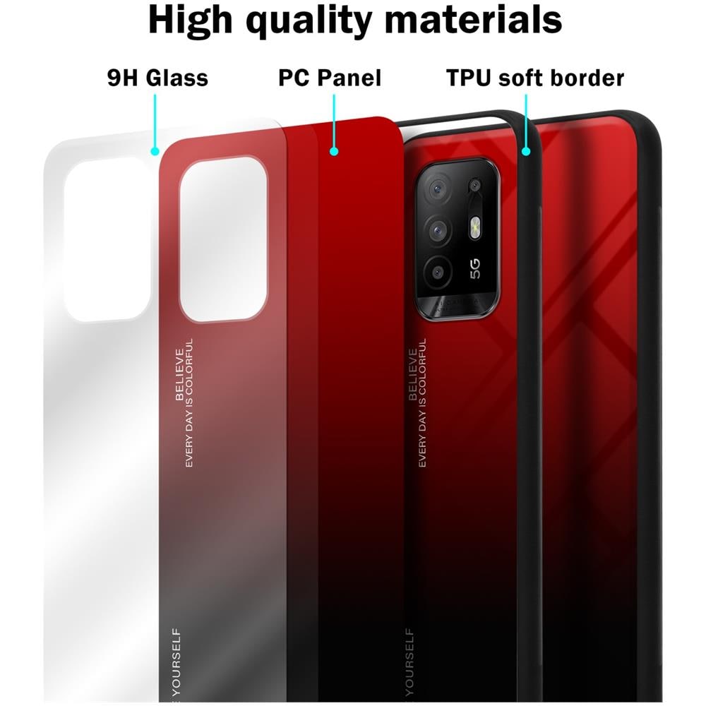 Custodia Compatibile Con Oppo A94 5g In Rosso - Nero - Coperchio Protettivo Bicolore In Vetro Temperato E Silicone Tpu - Foto 6