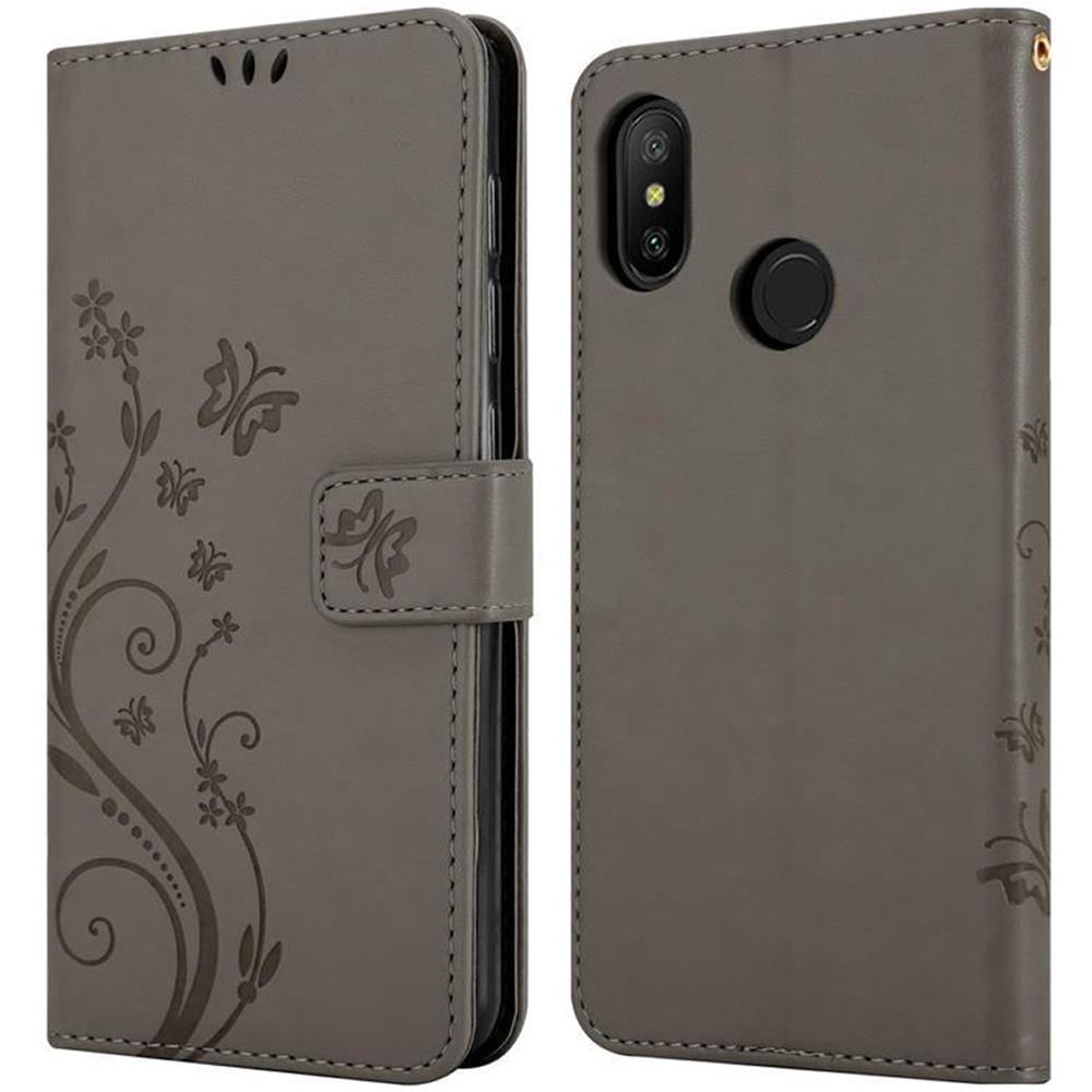 Custodia Compatibile Con Xiaomi Redmi Note 6 Pro In Grigio Fiore - Coperchio Protettivo In Design Floreale Con Chiusura Magnetica, Funzione Stand E Slot Per Carte - Foto 8