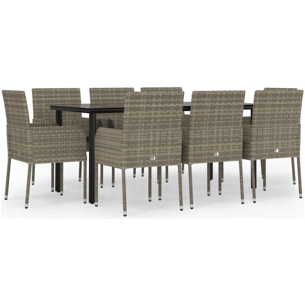 Set Da Pranzo Giardino 9pz Con Cuscini Nero E Grigio Polyrattan - Foto 2