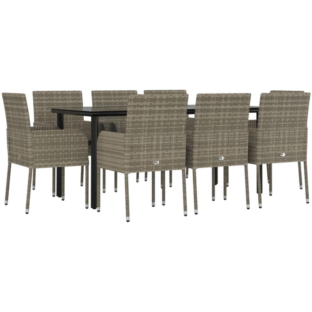 Set Da Pranzo Giardino 9pz Con Cuscini Nero E Grigio Polyrattan - Foto 3