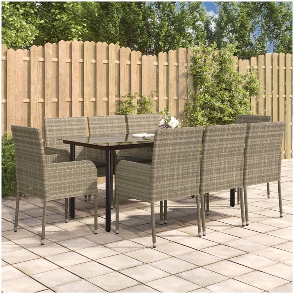 Set Da Pranzo Giardino 9pz Con Cuscini Nero E Grigio Polyrattan - Foto 1