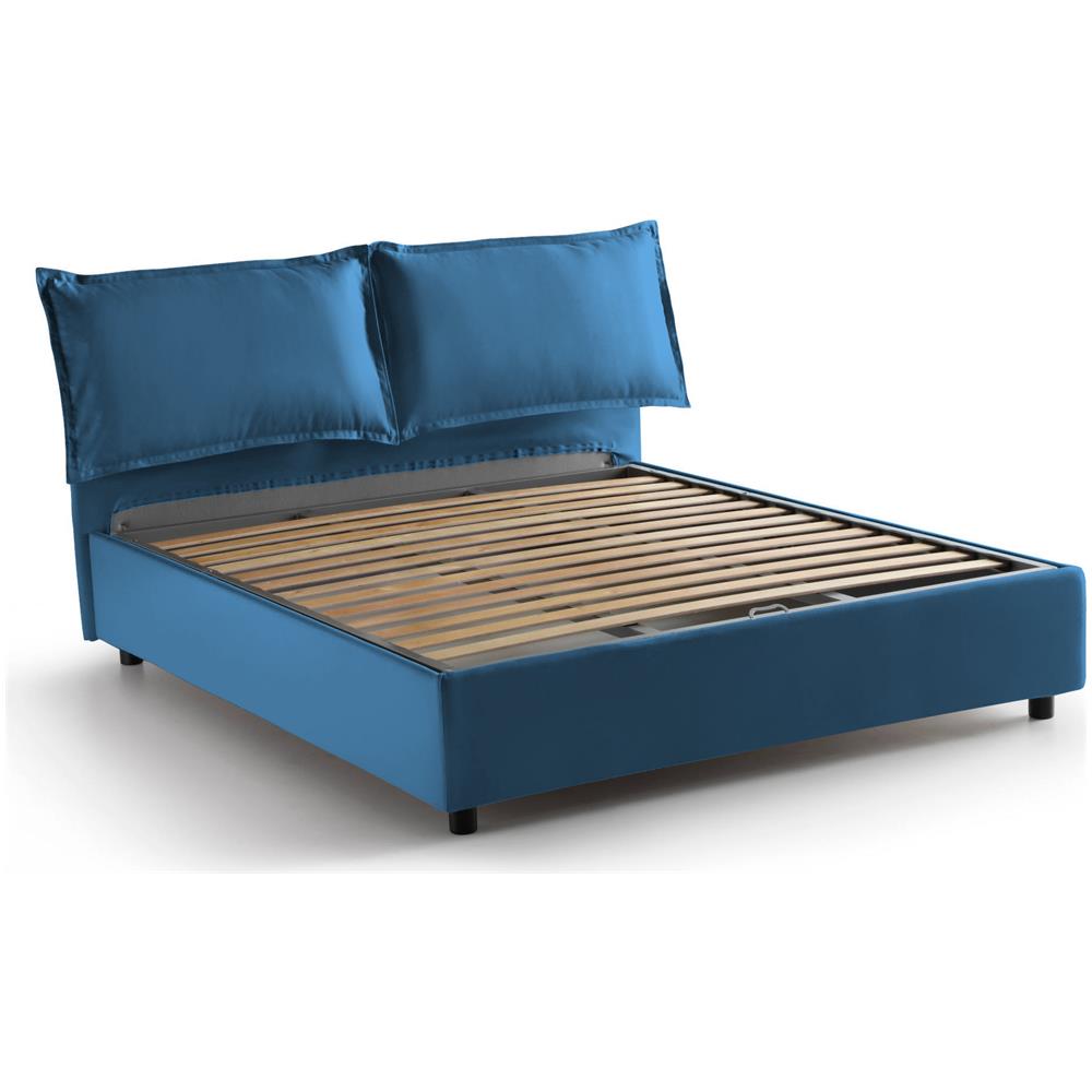 Letto Matrimoniale Denise, Letto Contenitore Con Rivestimento In Tessuto, 100% Made In Italy, Apertura Frontale, Con Materasso Cm 160x190 Incluso, Blu - Foto 4