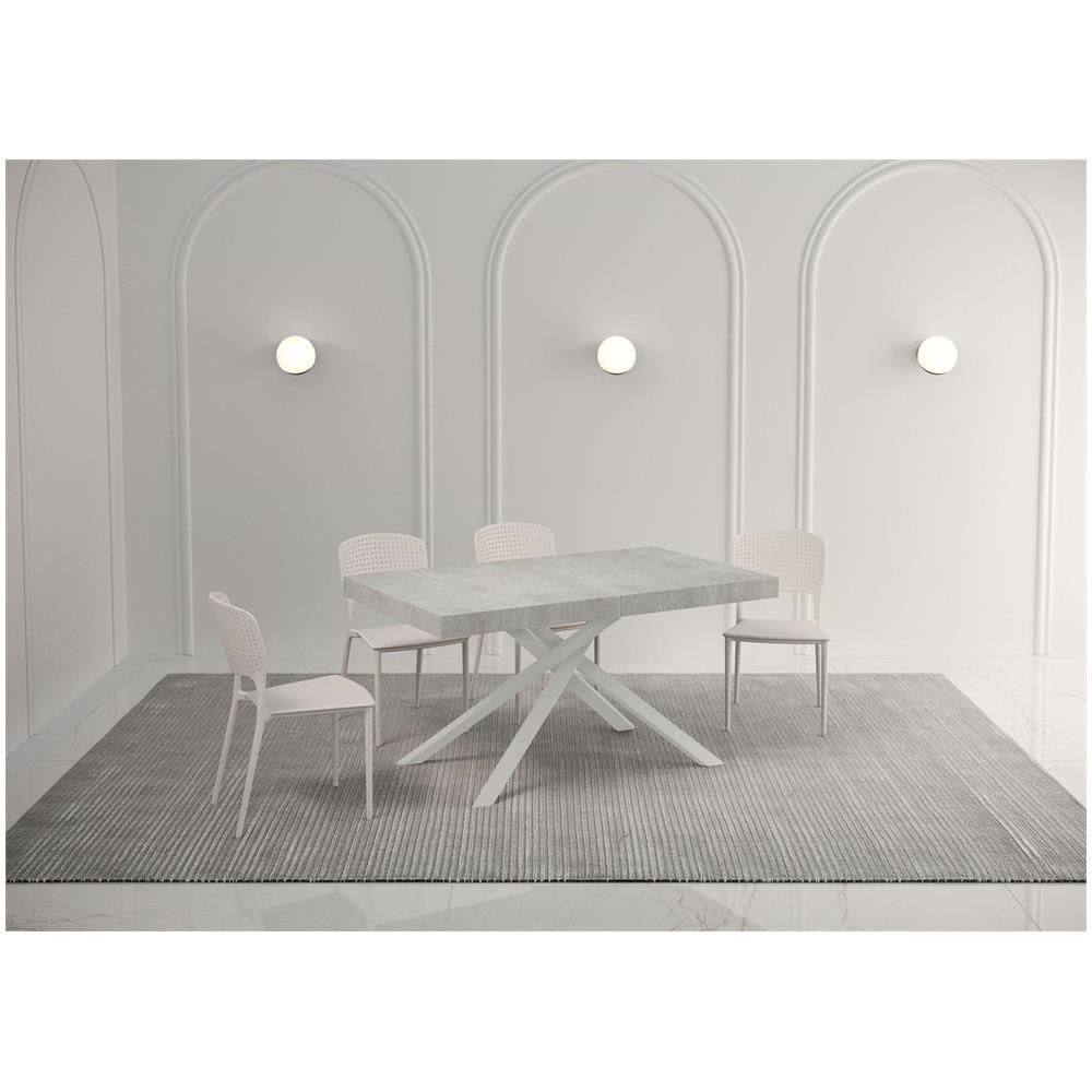Tavolo allungabile 90x140/244 cm Karida cemento gambe bianche - Foto 2