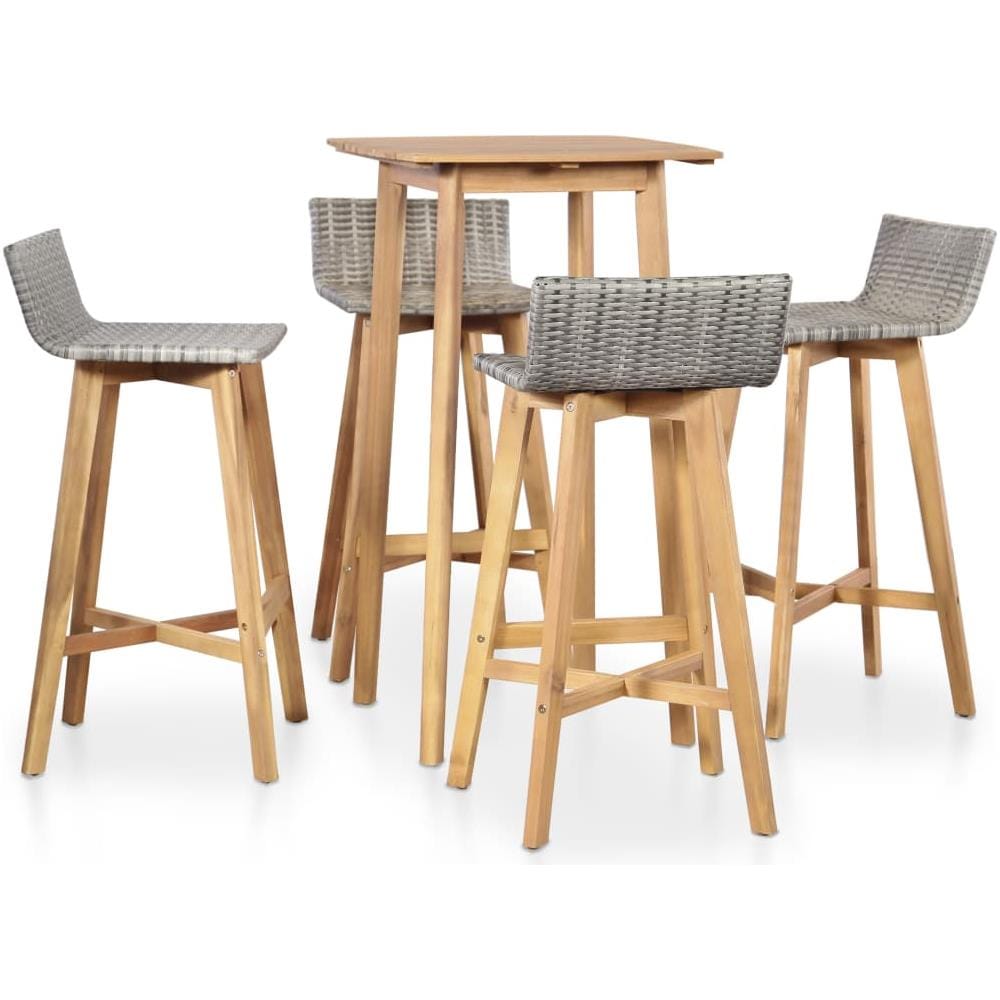 Set Da Bar Per Esterni 5 Pz In Polyrattan E Massello D'acacia - Foto 1