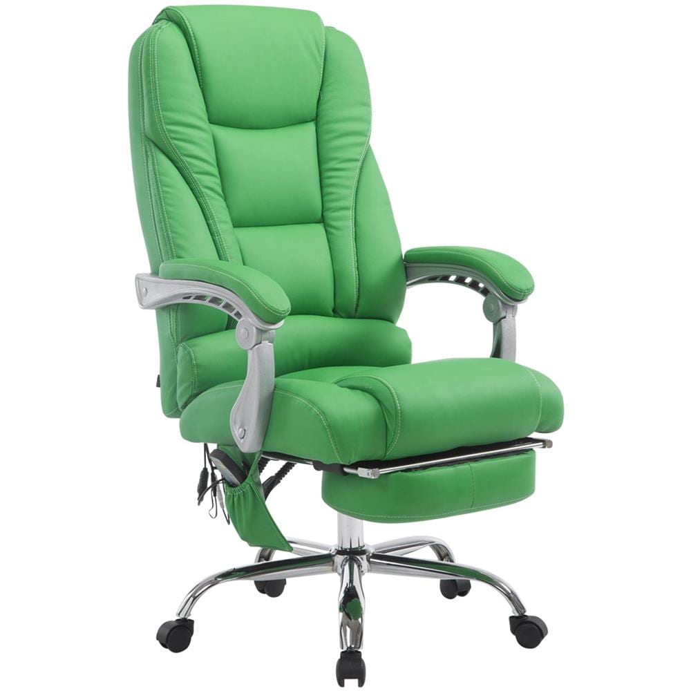 Sedia da ufficio massaggiante PACIFIC, poltrona relax con poggiapiedi estraibile, altezza regolabile, in similpelle, ergonomica, girevole, con ruote, capacità di carico massimo 150 kg verde - Foto 1