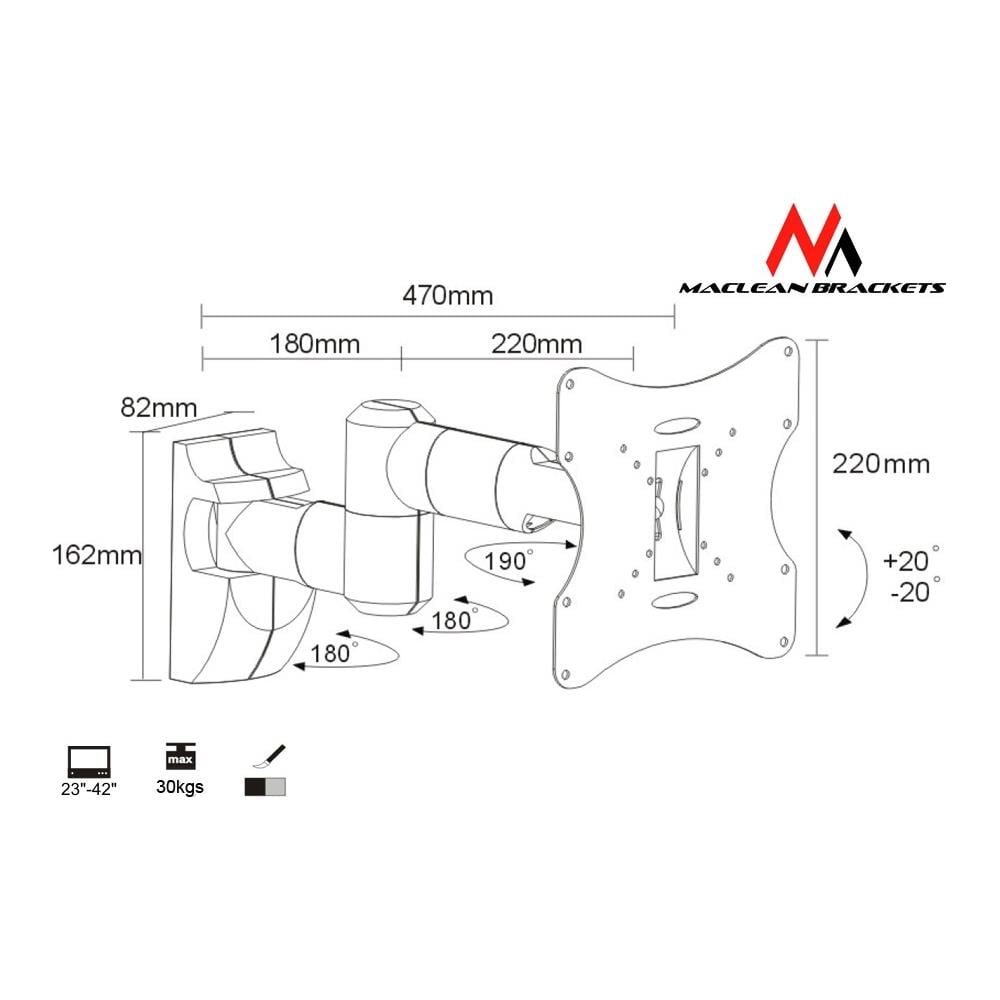 Supporto Universale A Muro Per Tv Da 23 Fino A 42"" Regolabile Orientabile Inclinabi Mc-503 - Foto 2